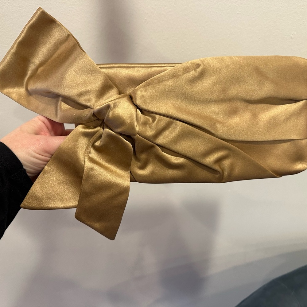 Vintage Valentino Gold Satin bow clutch